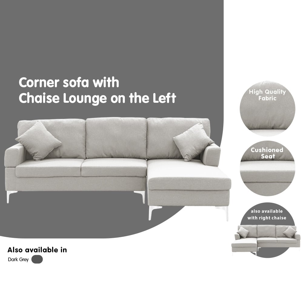 Sarantino Linen Corner Sofa Couch Lounge L-shape w/ Left Chaise L.Grey