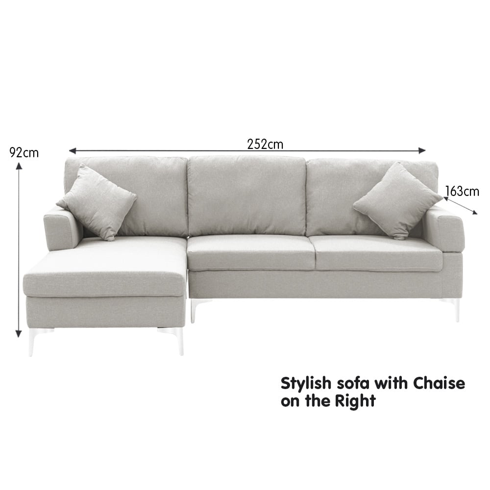 Sarantino Linen Corner Sofa Couch Lounge with Chaise Seat Light Grey