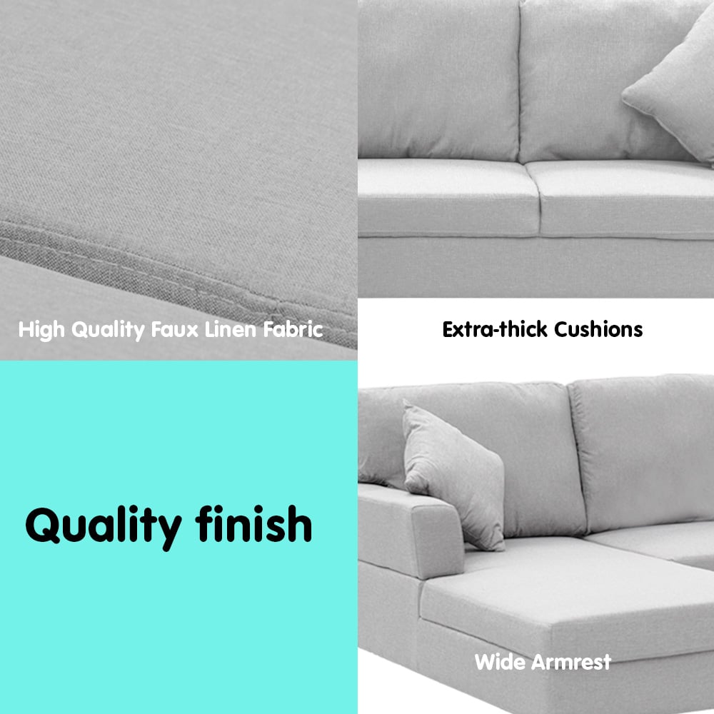 Sarantino Linen Corner Sofa Couch Lounge with Chaise Seat Light Grey