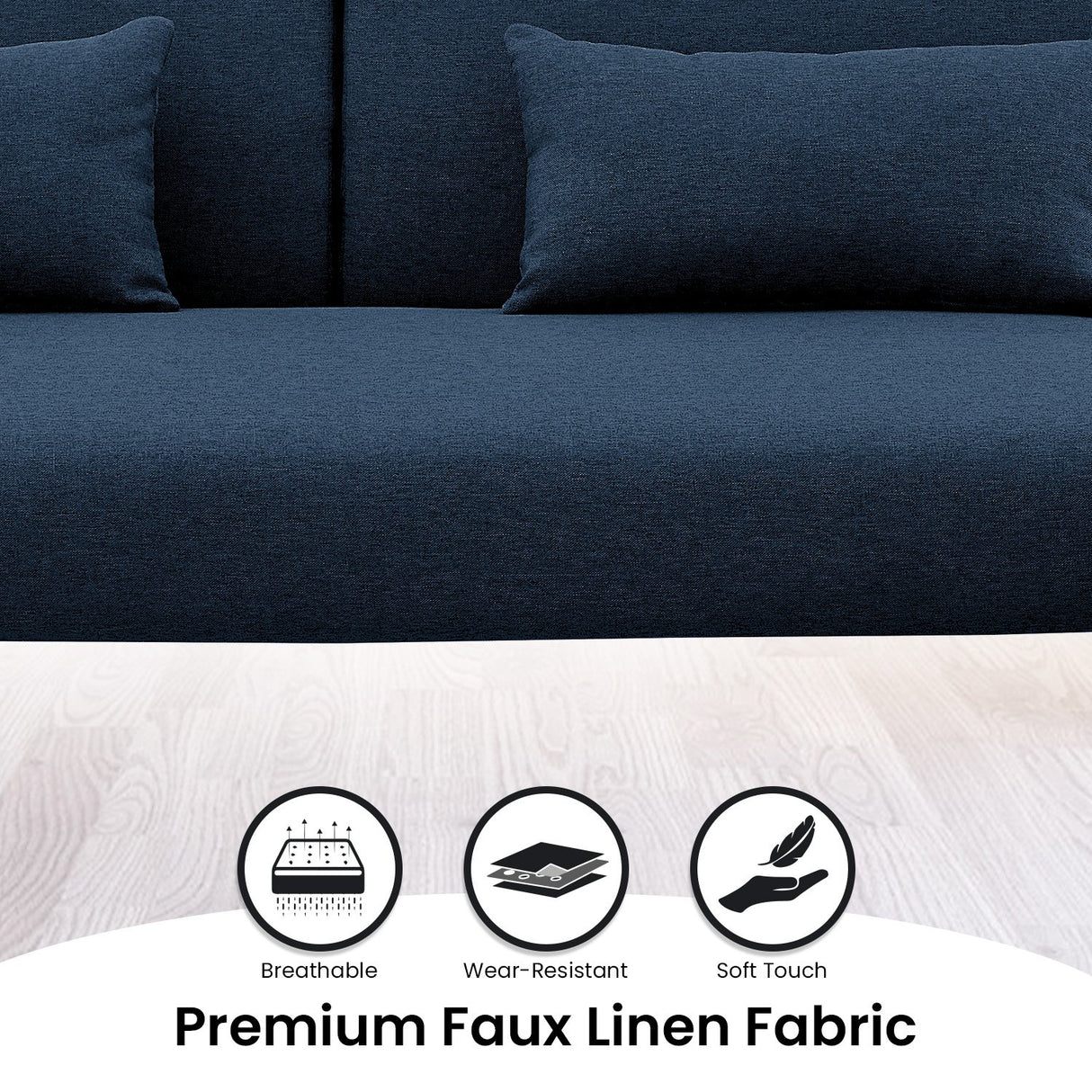 Mia 3-Seater Sofa Bed with Chaise & 3 Pillows by Sarantino - Blue