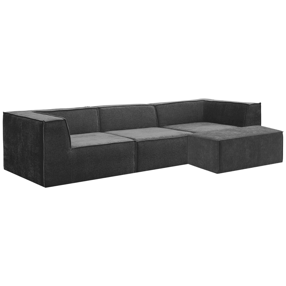 Sarantino Novi 3-Seater Modular Sofa Ottoman Charcoal Black Non-Slip Bottom Lounge