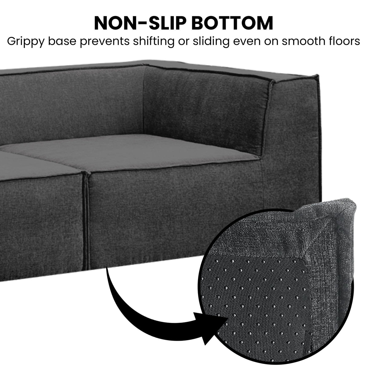 Sarantino Novi 3-Seater Modular Sofa Ottoman Charcoal Black Non-Slip Bottom Lounge
