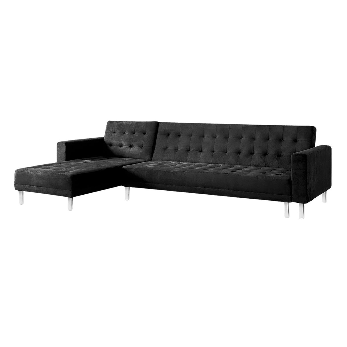 Sarantino Faux Velveteen Corner Wooden Sofa Bed Couch w/ Chaise Black