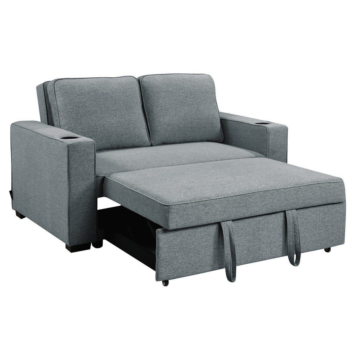 Sarantino Hoffman Linen Sofa Bed with Cushions & Cup Holders Dark Grey