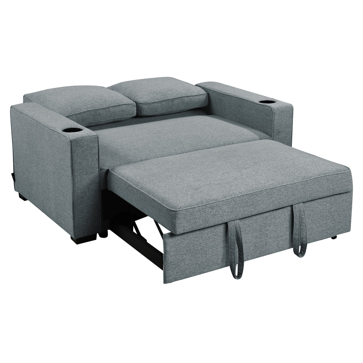 Sarantino Hoffman Linen Sofa Bed with Cushions & Cup Holders Dark Grey