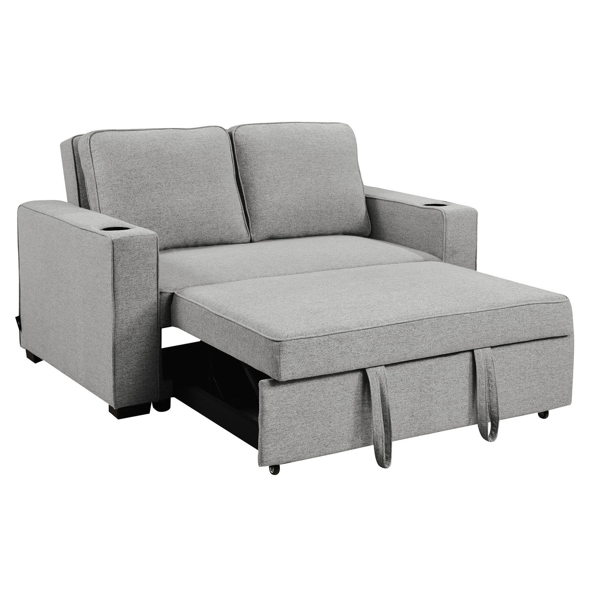 Sarantino Hoffman Linen Sofa Bed with Cushions &Cup Holders Light Grey