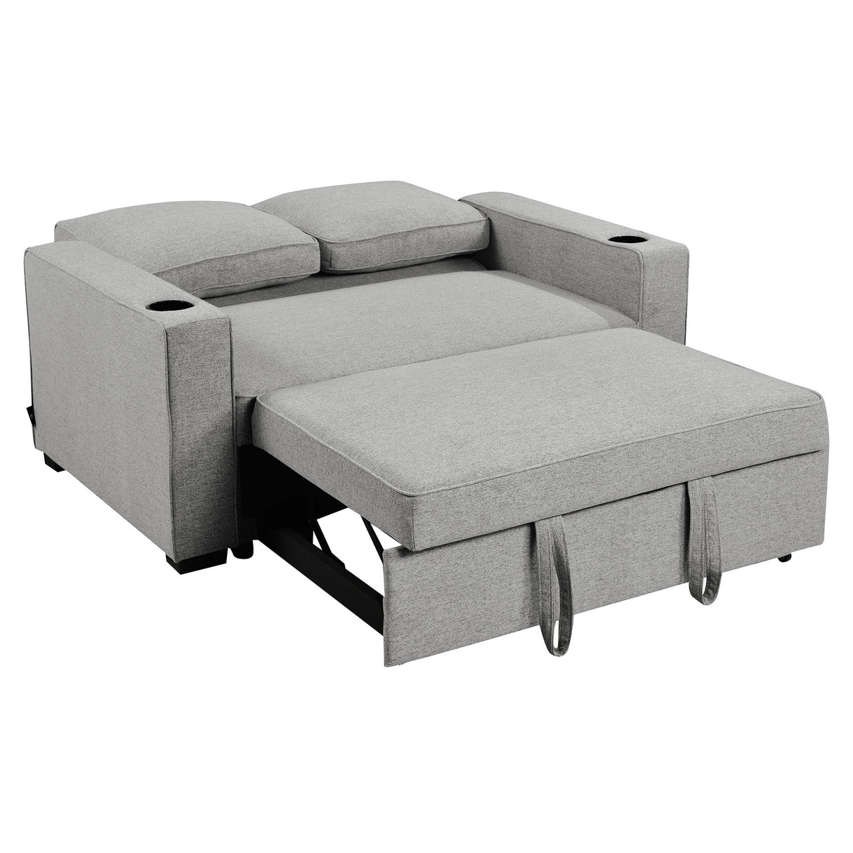 Sarantino Hoffman Linen Sofa Bed with Cushions &Cup Holders Light Grey