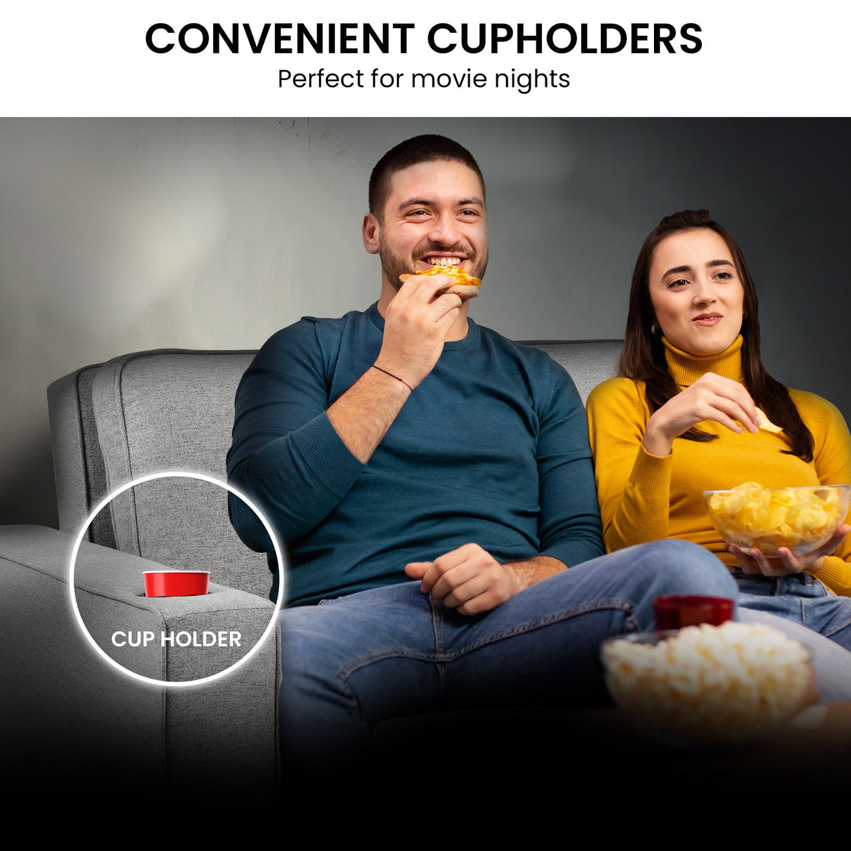 Sarantino Hoffman Linen Sofa Bed with Cushions &Cup Holders Light Grey