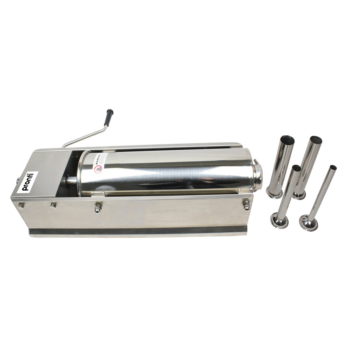 Pronti 5L Sausage Stuffer Stainless Steel with 4 Filling Tubes - Horizontal