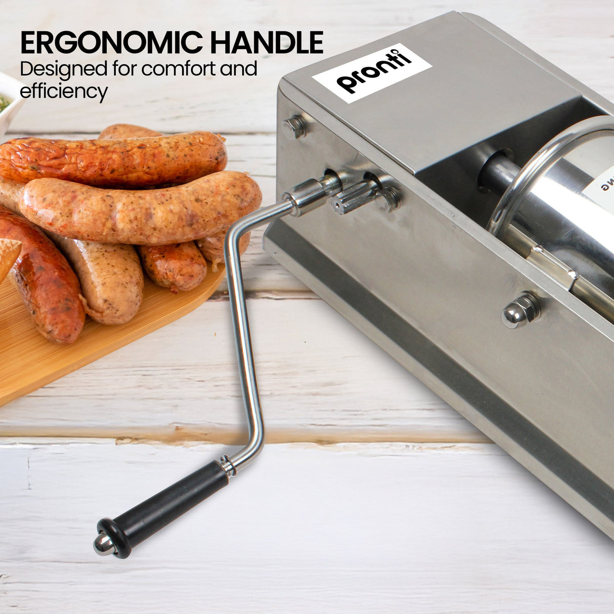 Pronti 5L Sausage Stuffer Stainless Steel with 4 Filling Tubes - Horizontal