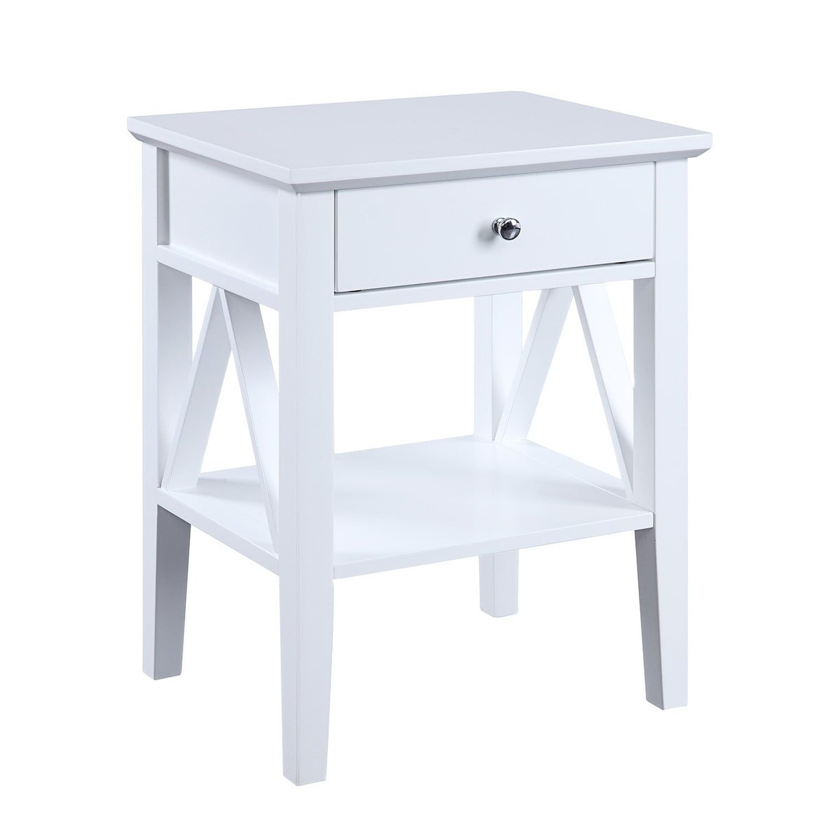 Sarantino Greta Bedside Table with Drawer - White