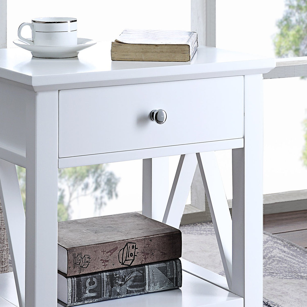 Sarantino Greta Bedside Table with Drawer - White