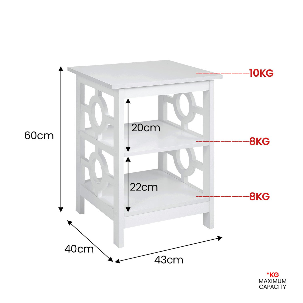 Sarantino Oliver 2-Tier Bedside Table - White