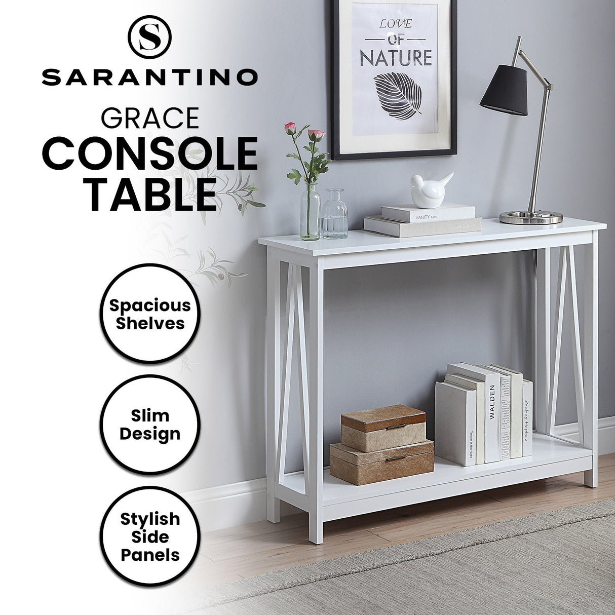 Sarantino Grace A-Frame Console Table in White