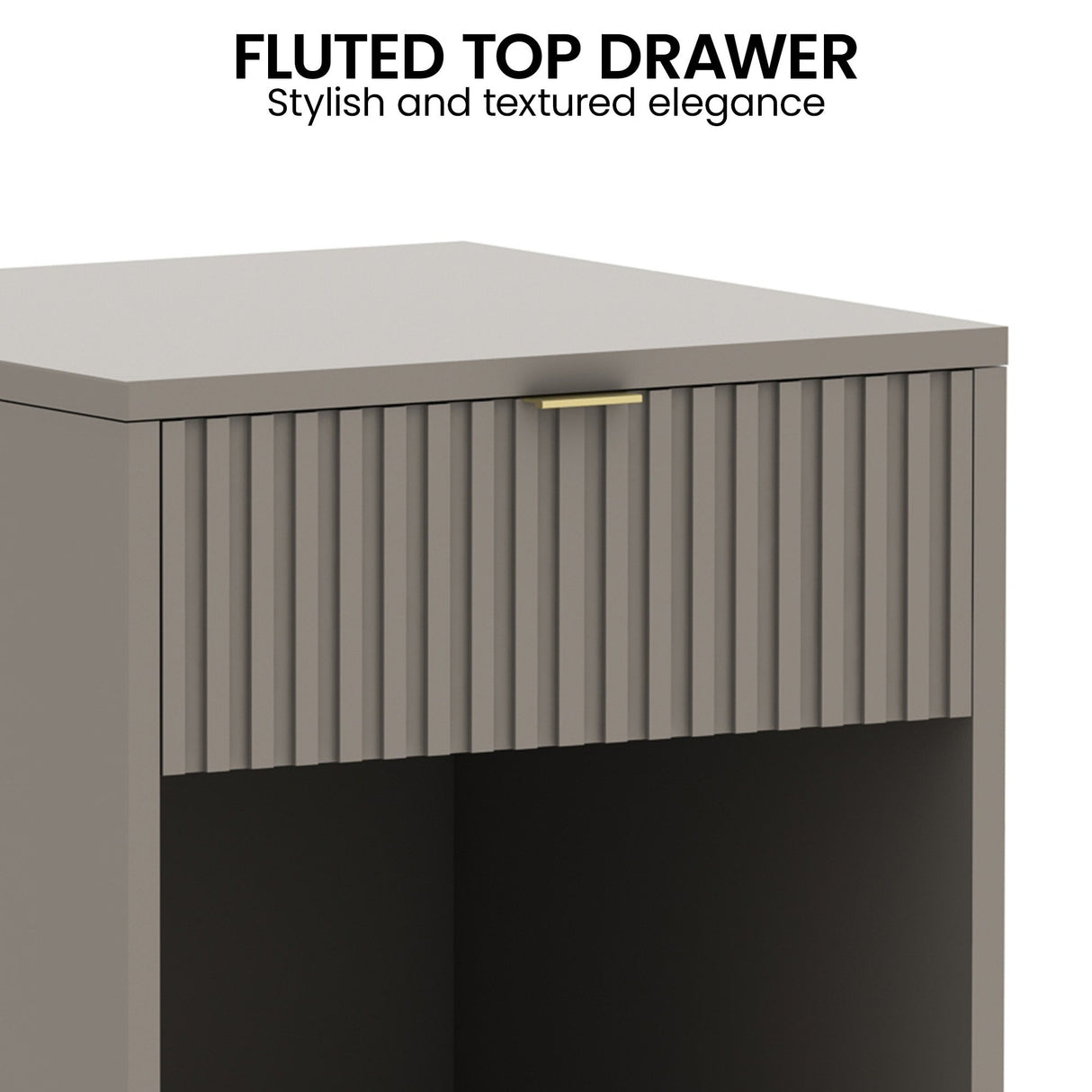 Sarantino Elton Fluted Bedside Table - Grey