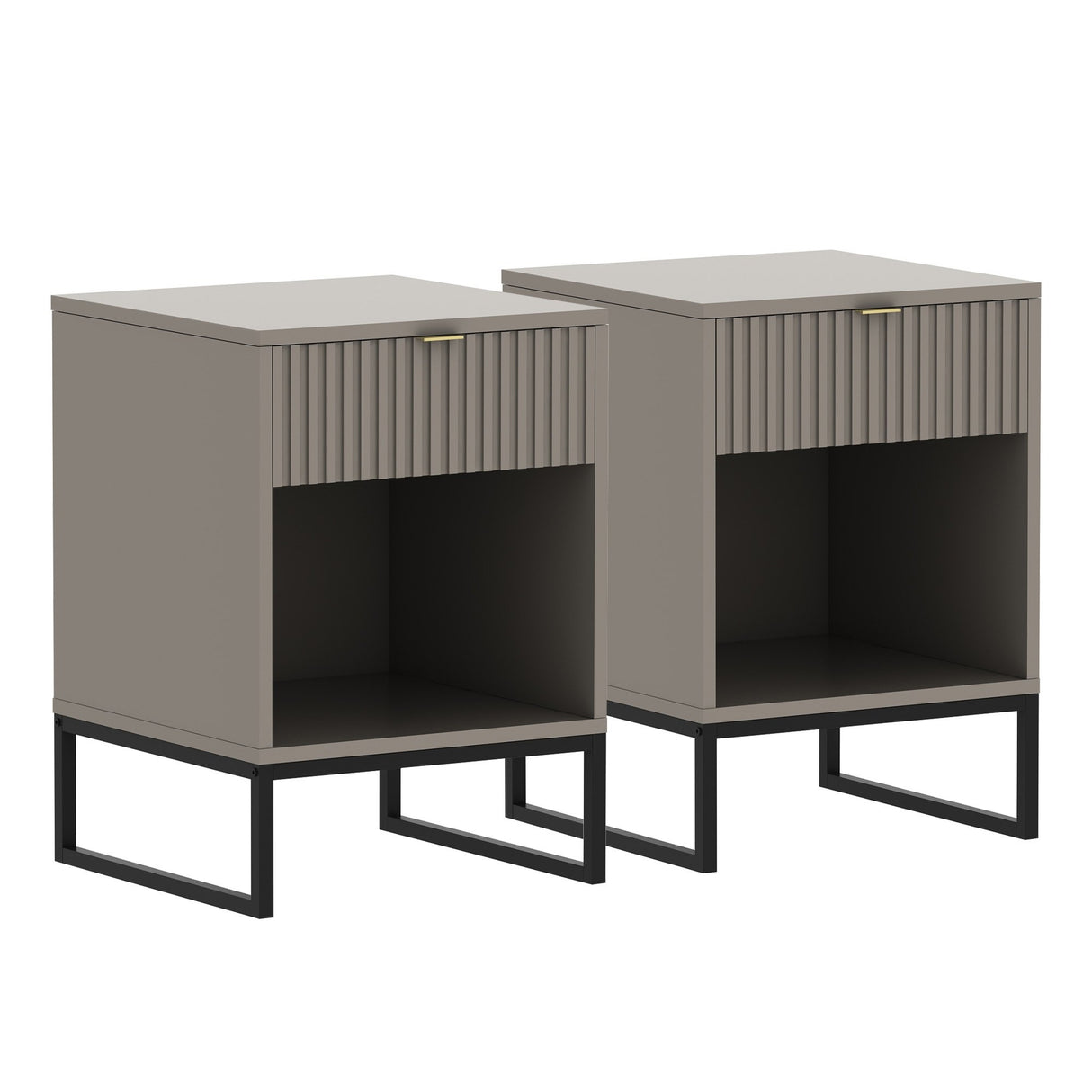 Sarantino Elton Fluted Bedside Table - Grey