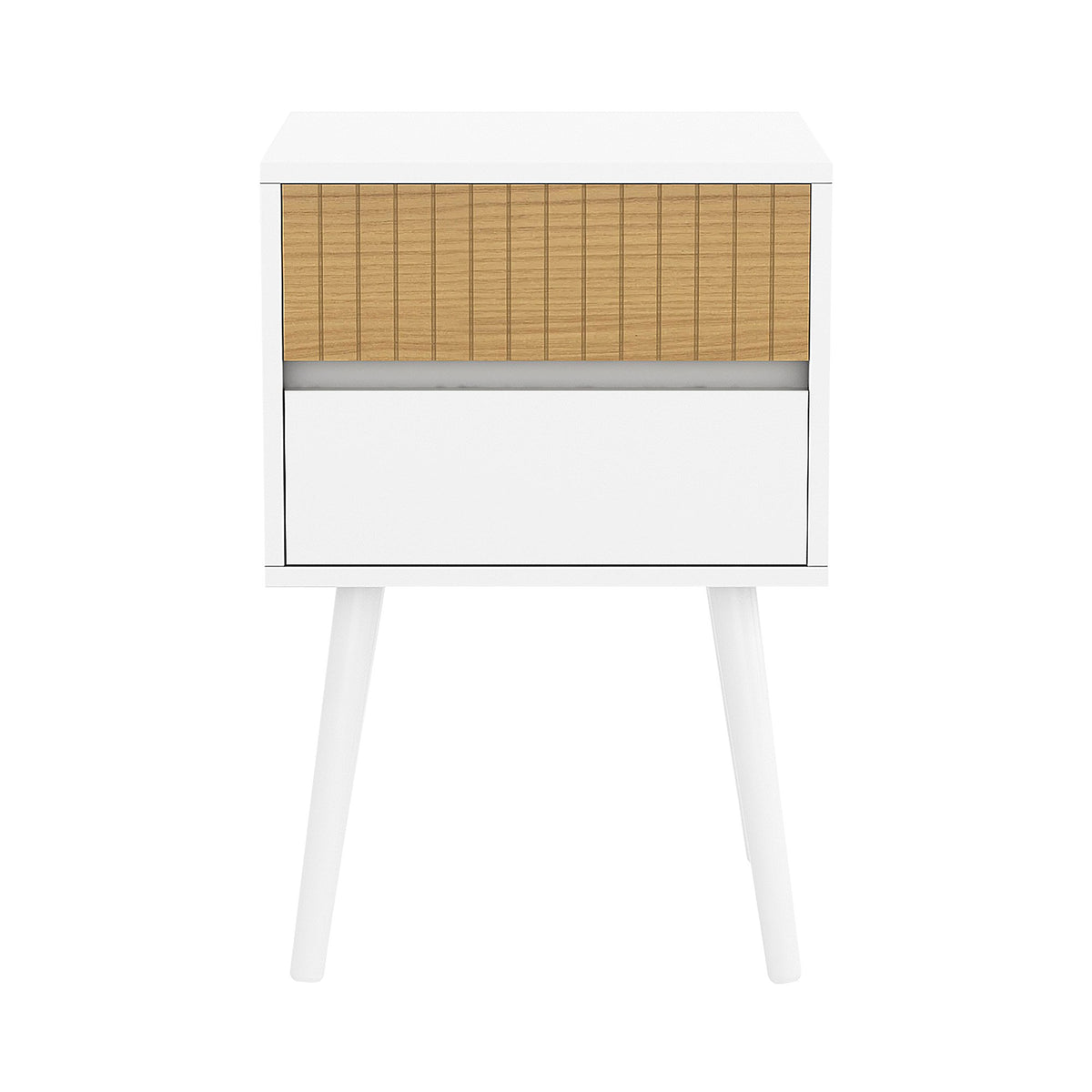 Sarantino Clio Bedside Table Night Stand - White/Natural