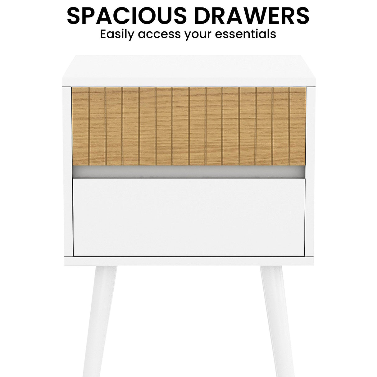 Sarantino Clio Bedside Table Night Stand - White/Natural