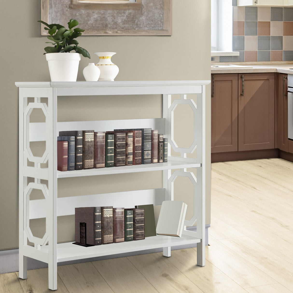 Sarantino Laurel 3-Tier Bookshelf Display Rack in White