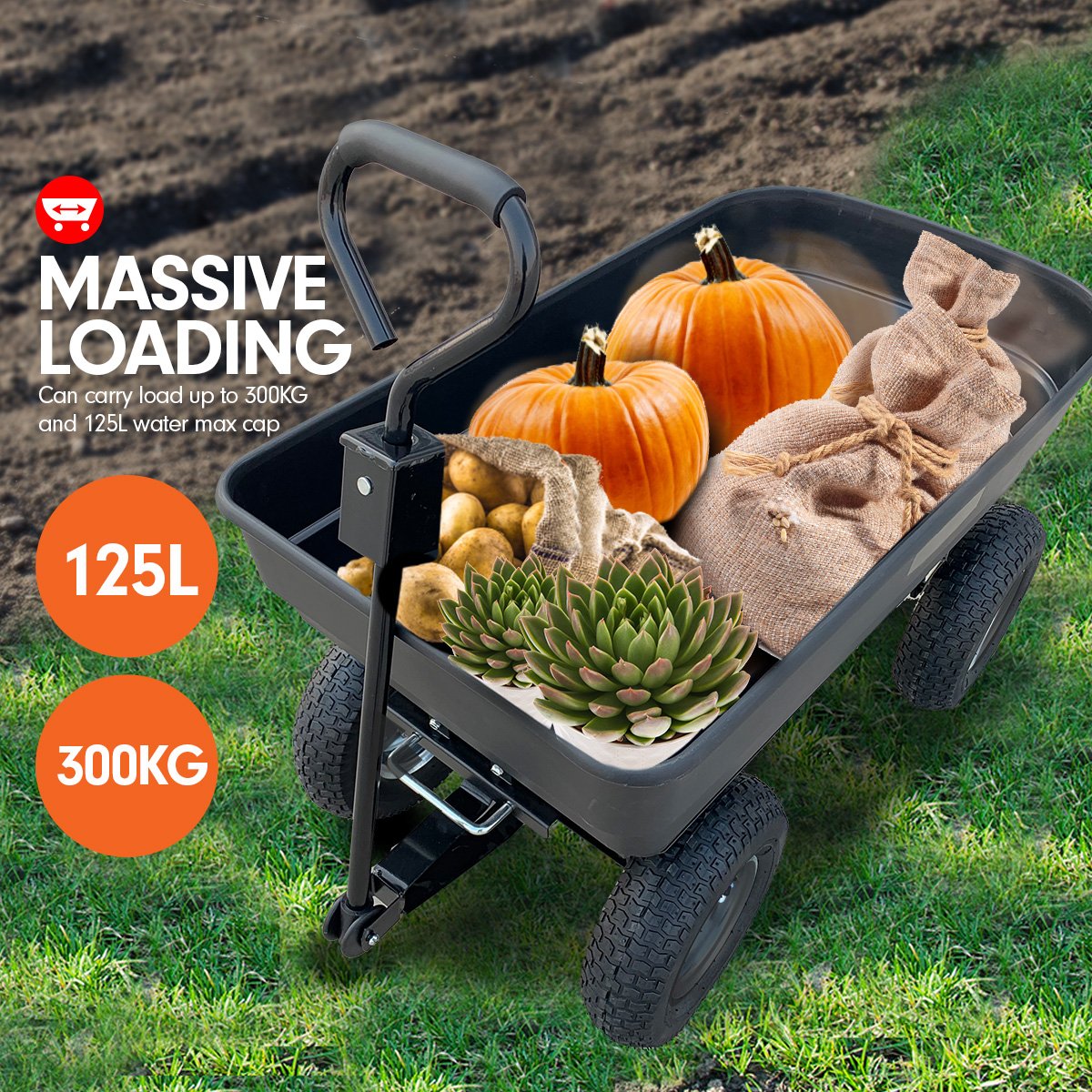 Garden Dump Cart Dumper Wagon Carrier Wheel Barrow 125L