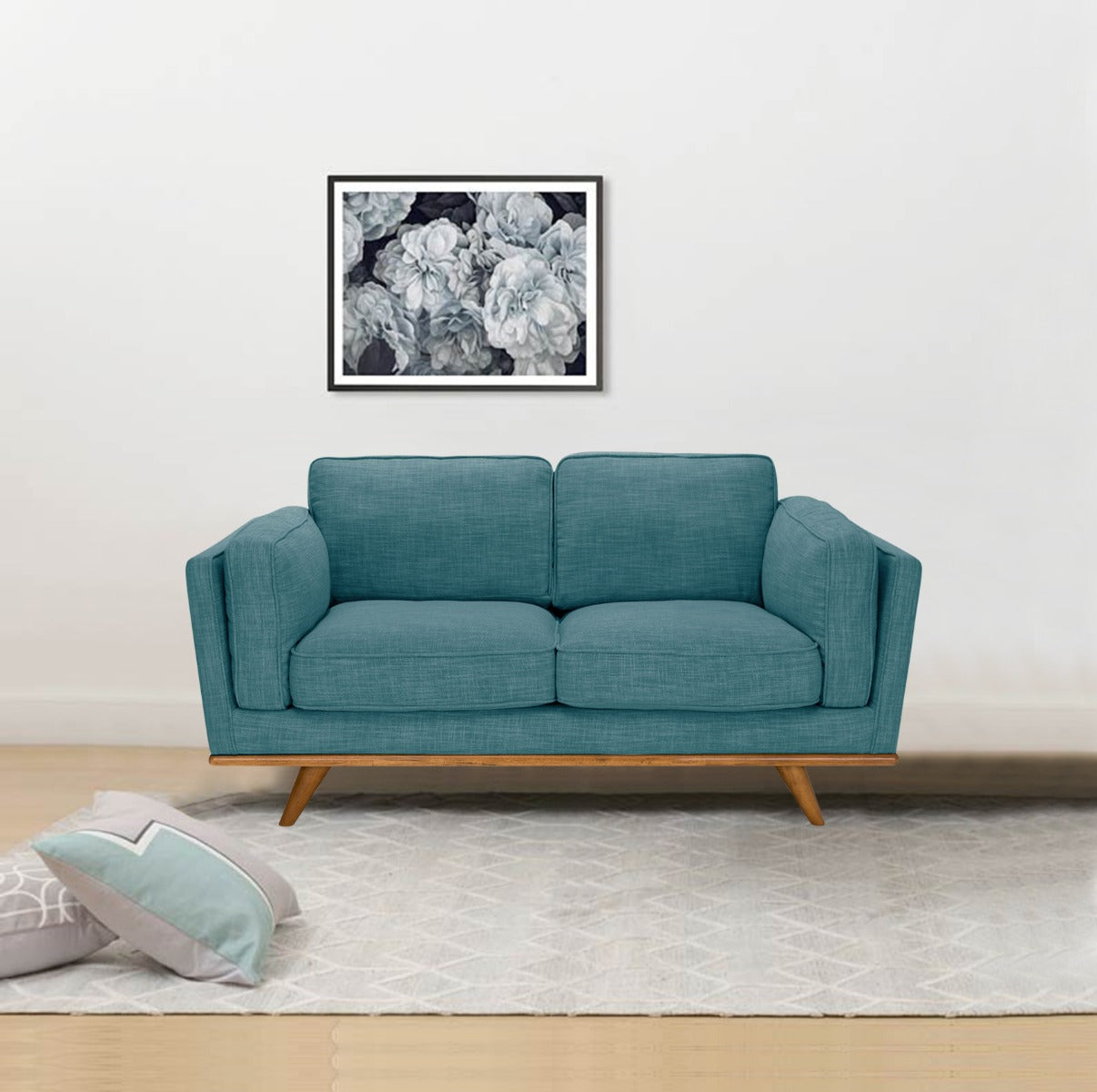2 Seater Sofa Teal Fabric Lounge Set for Living Room Couch with Wooden Frame