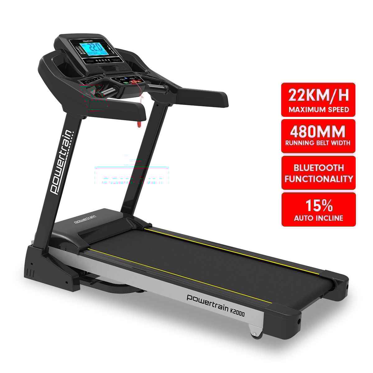 Powertrain 22km/h K2000 Treadmill Running Cardio Exercise w/ Fan & Auto Incline Speed