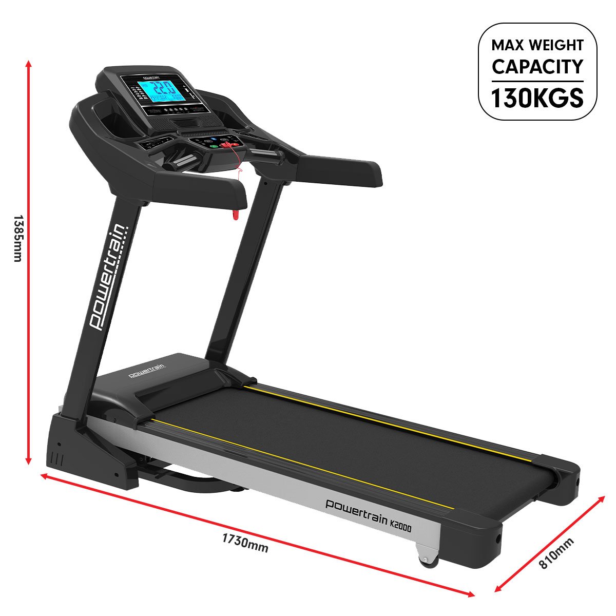 Powertrain 22km/h K2000 Treadmill Running Cardio Exercise w/ Fan & Auto Incline Speed