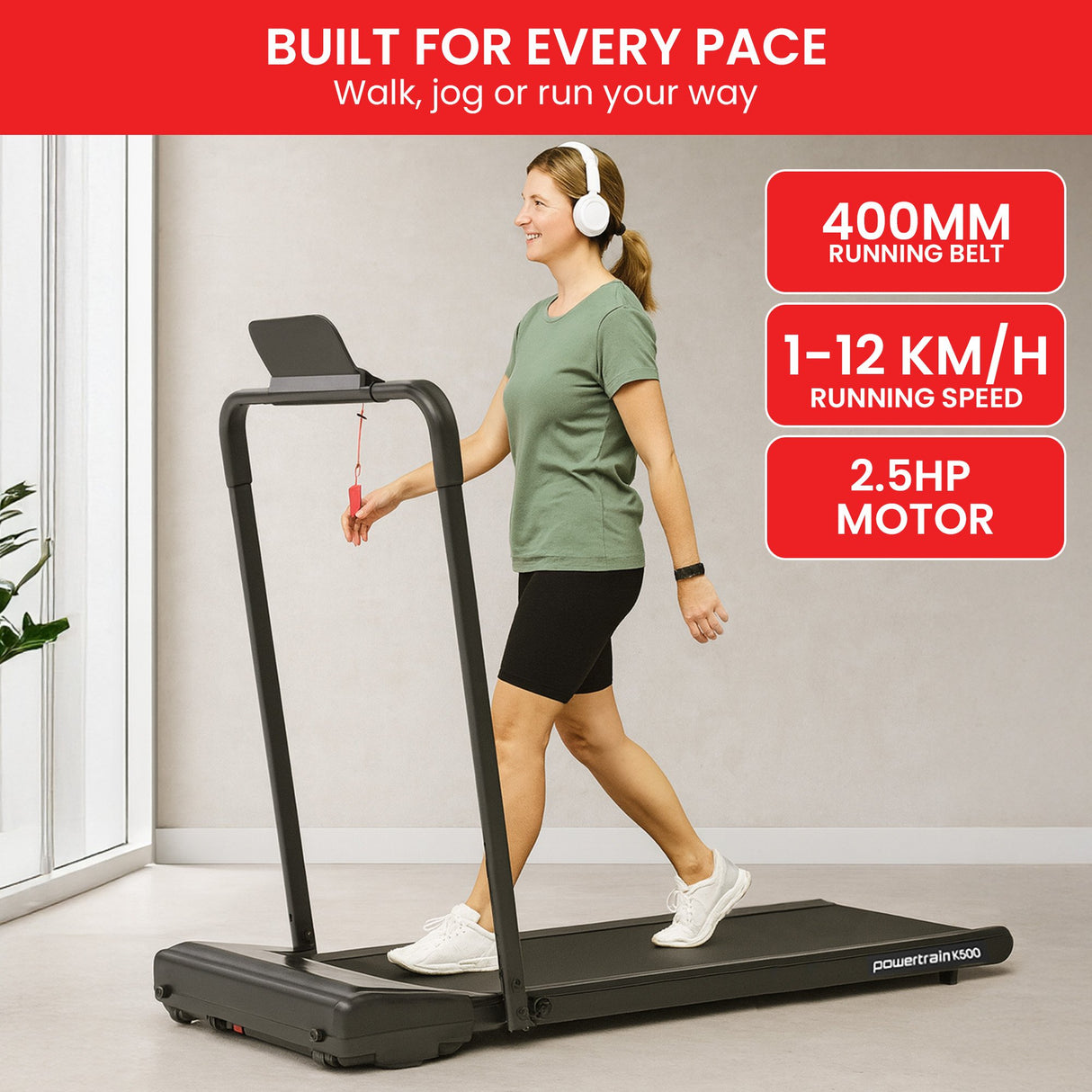 Powertrain K500 Walking Pad Treadmill 2 in 1 Foldable Walking & Running Machine w/2.5HP Motor D