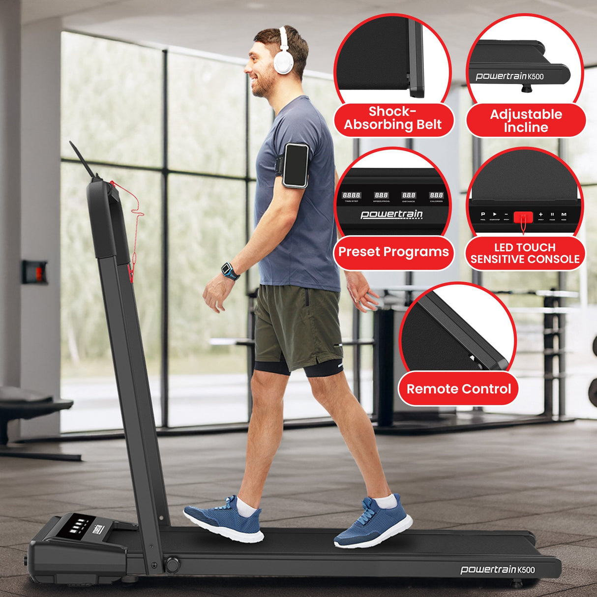 Powertrain K500 Walking Pad Treadmill 2 in 1 Foldable Walking & Running Machine w/2.5HP Motor D