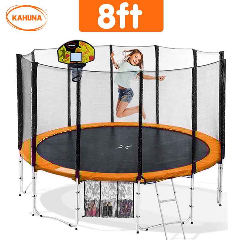 Kahuna 8 ft Round Spring Trampoline Free Safety Net Pad Basketball - Orange