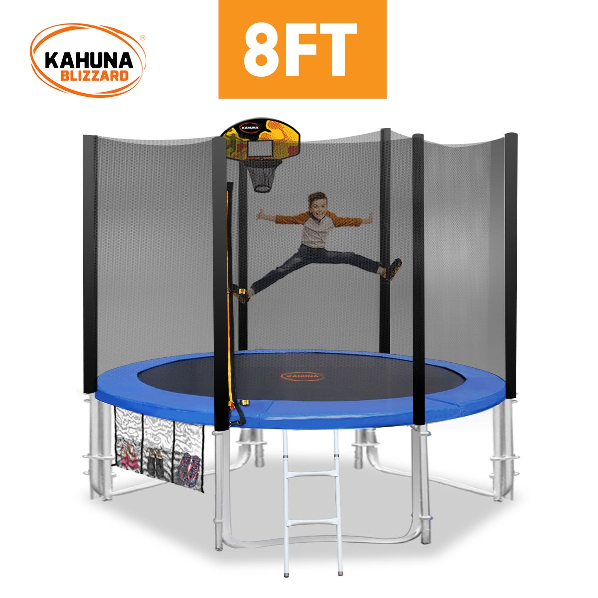 Kahuna Blizzard 8 ft Trampoline Blue with Basketball Set