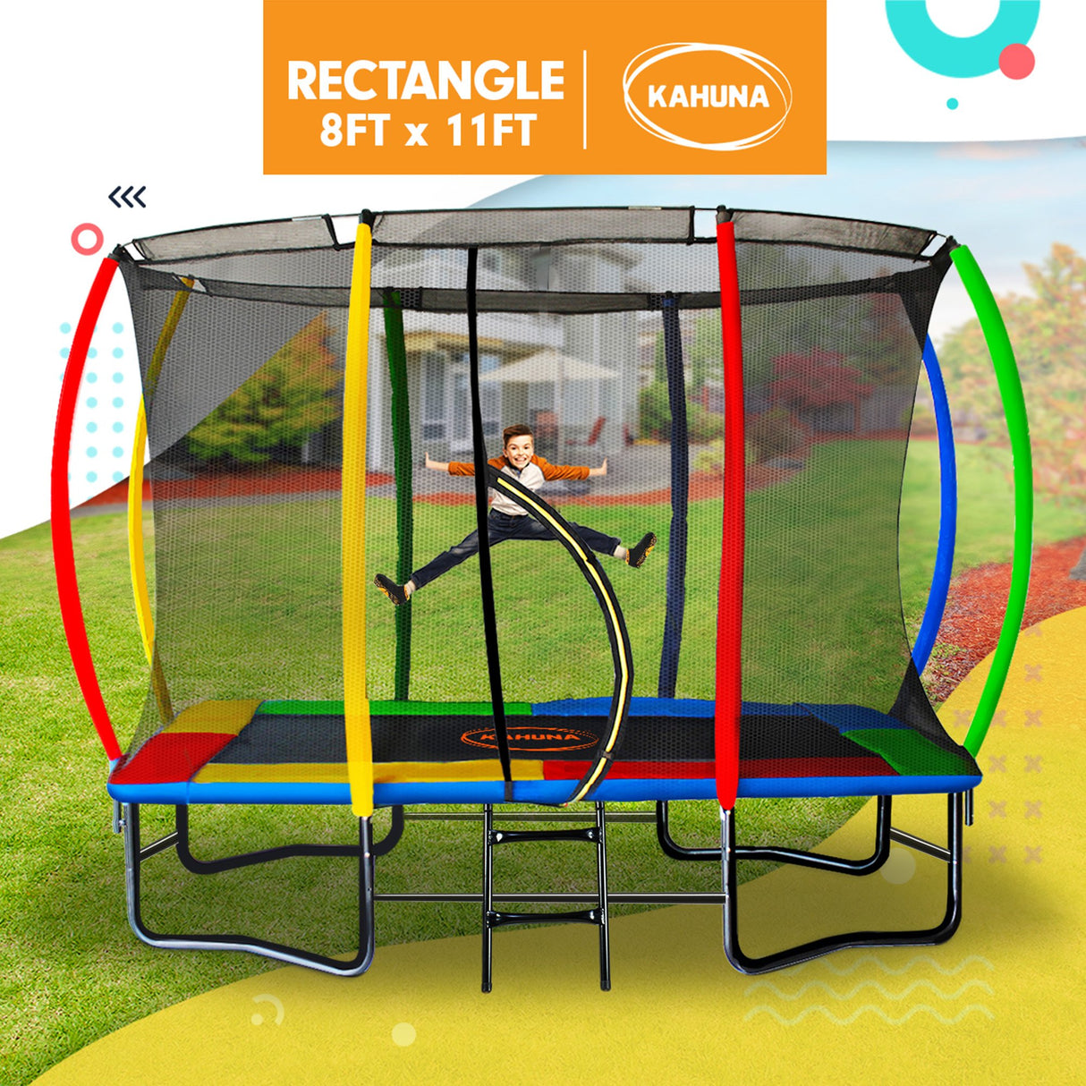 Kahuna 8 ft x 11 ft Rectangular Trampoline Rainbow Outdoor