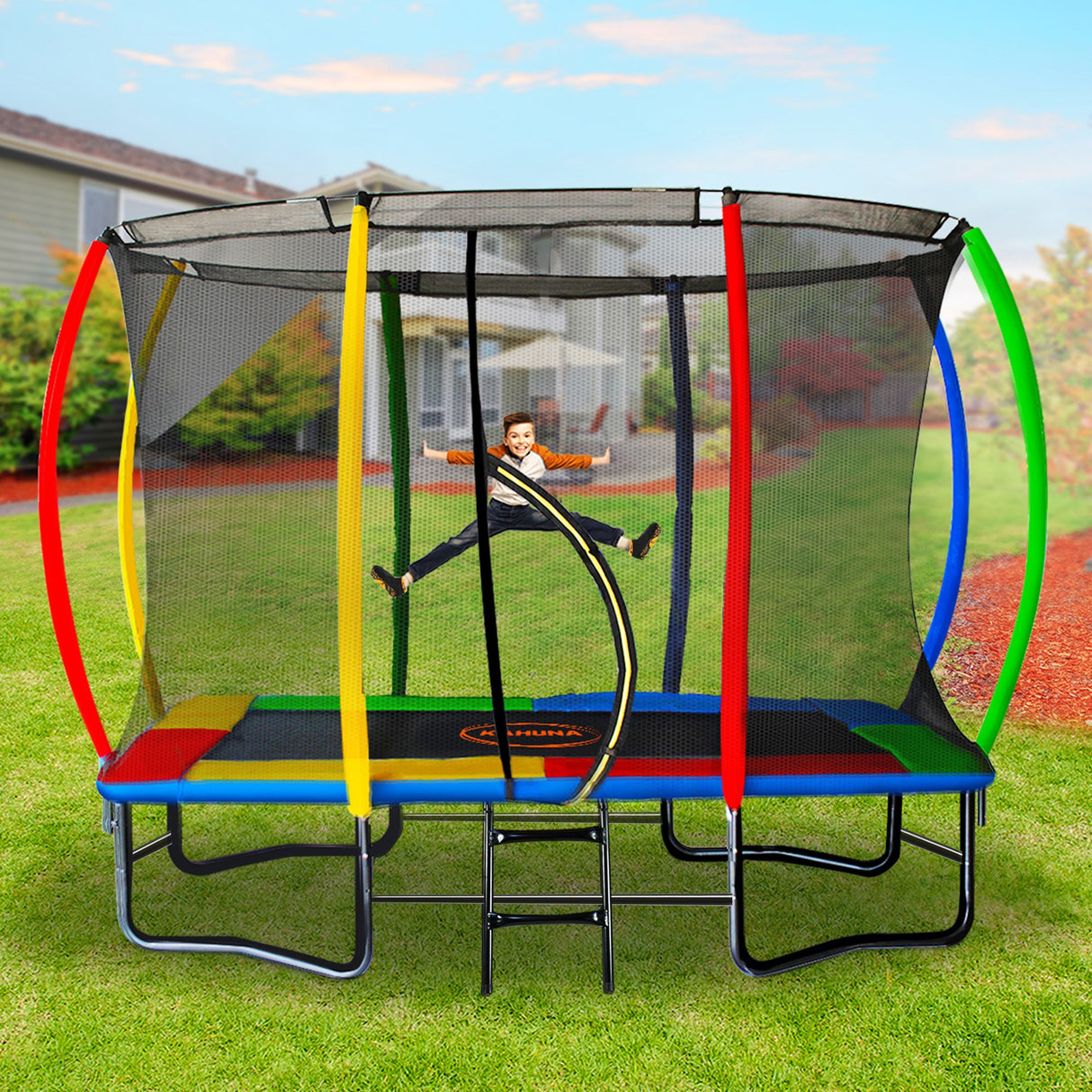Kahuna 8 ft x 11 ft Rectangular Trampoline Rainbow Outdoor