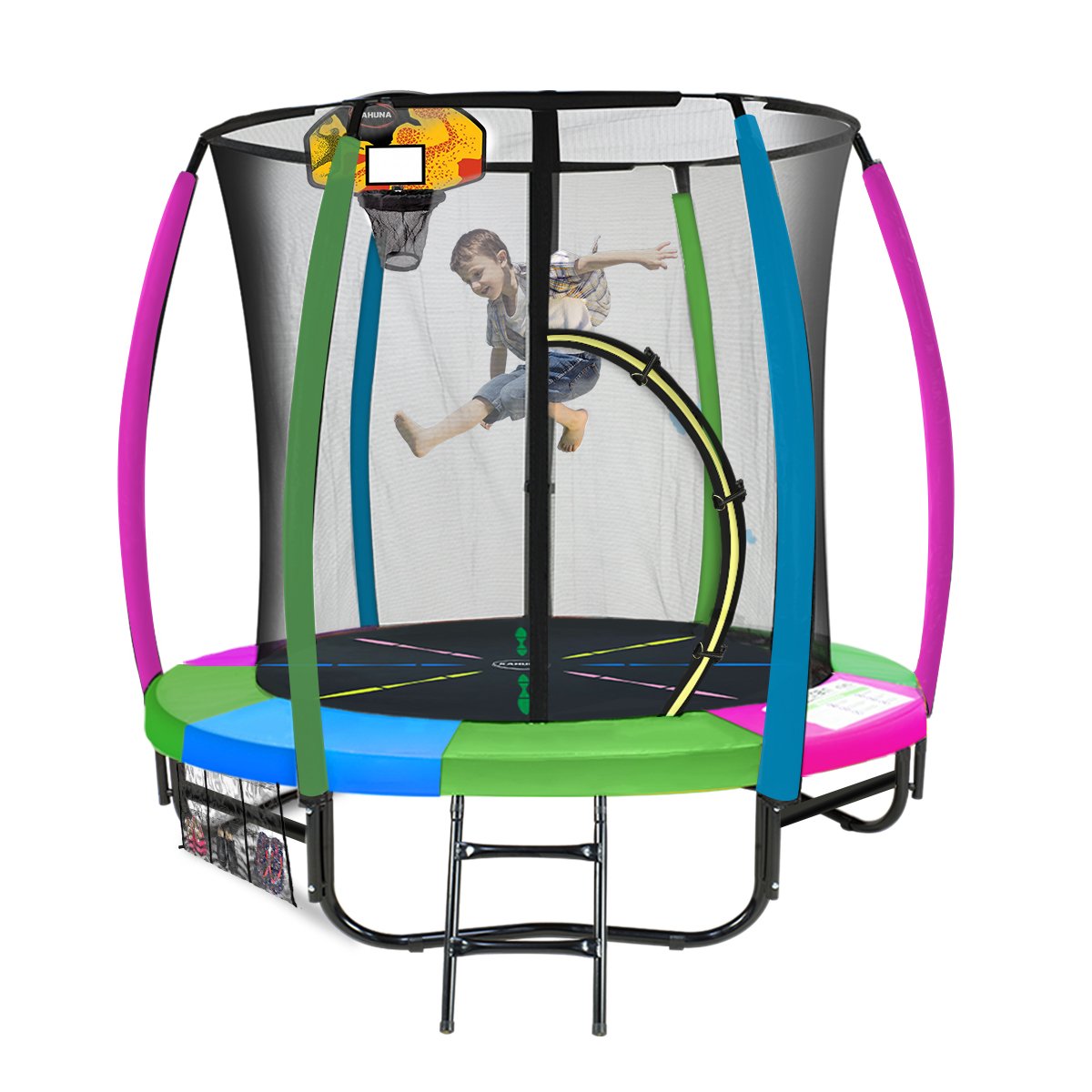 Kahuna Trampoline 6 ft with Basketball Set - Rainbow