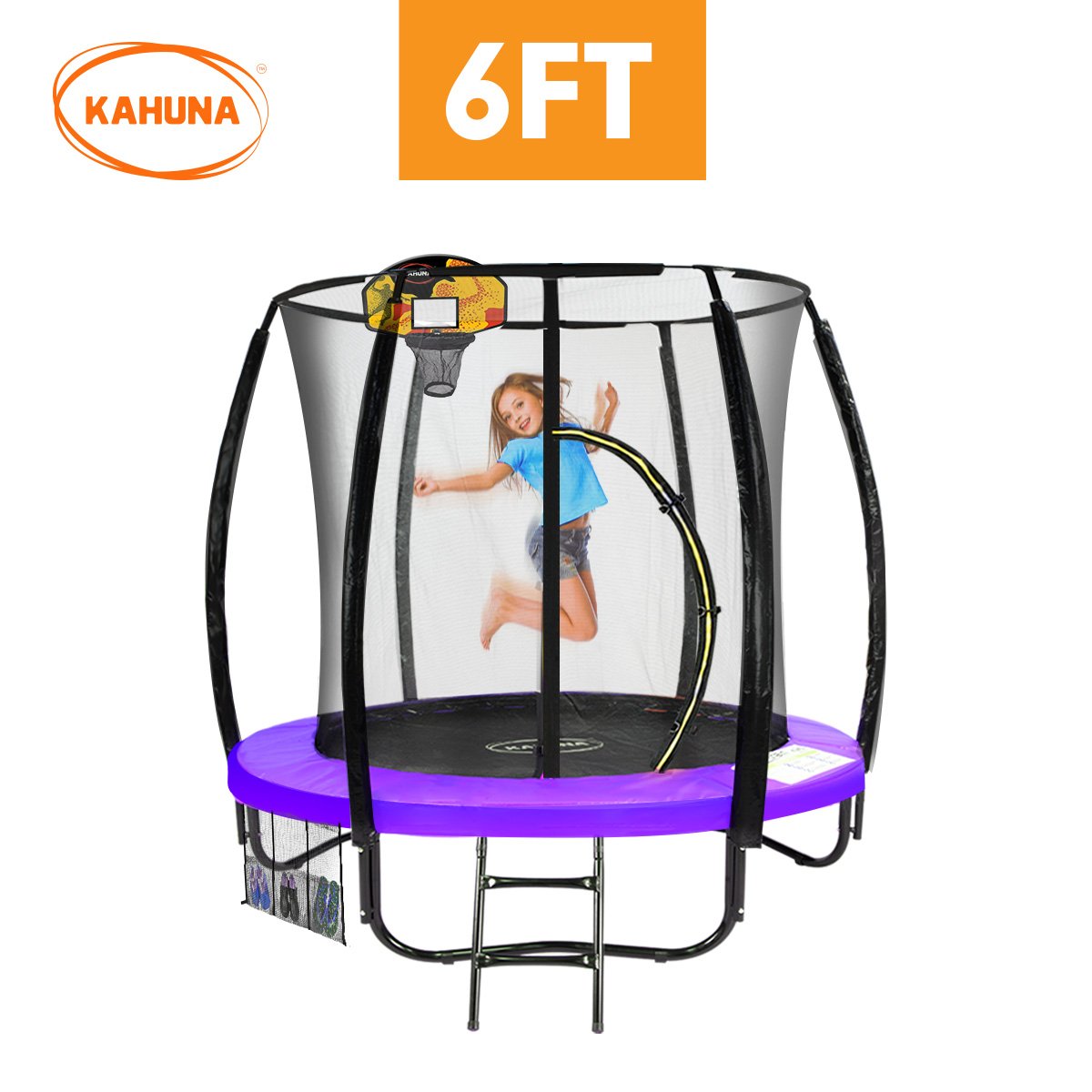 Kahuna Classic 6 ft Trampoline with Basketball Set - Purple