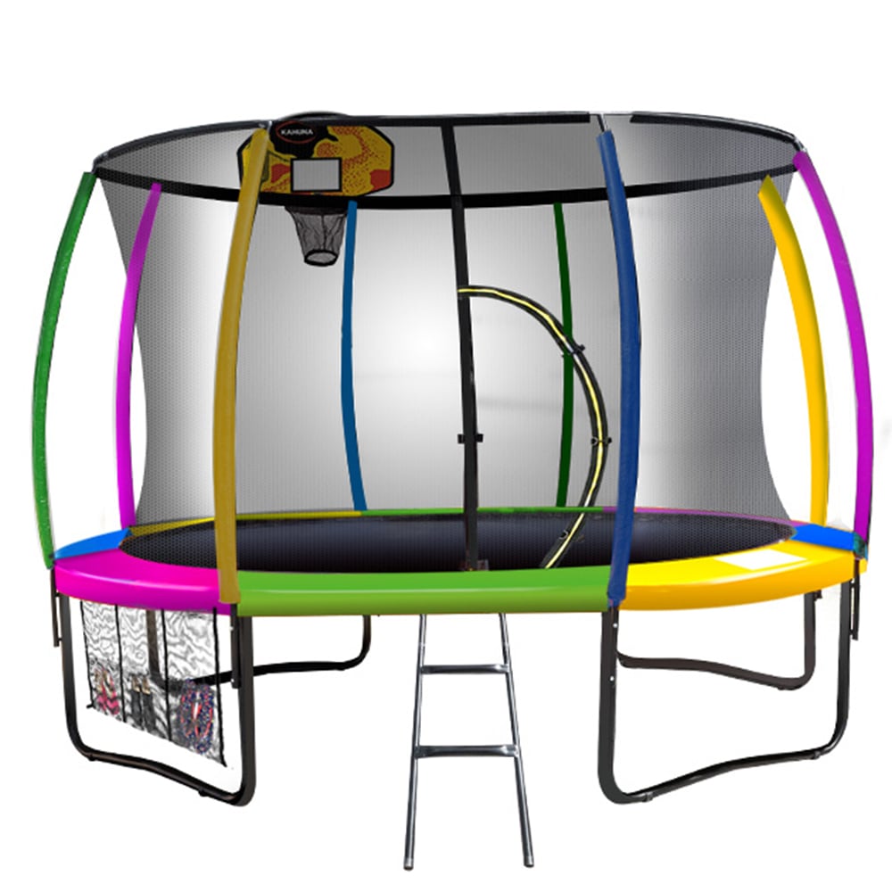 Kahuna Trampoline 12 ft with Basketball Set - Rainbow