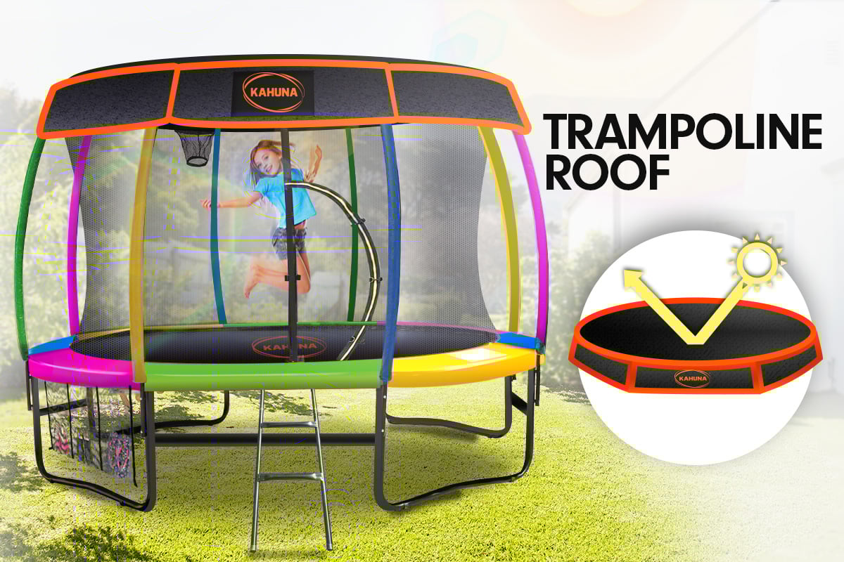 Kahuna Trampoline 12 ft with Roof-Rainbow