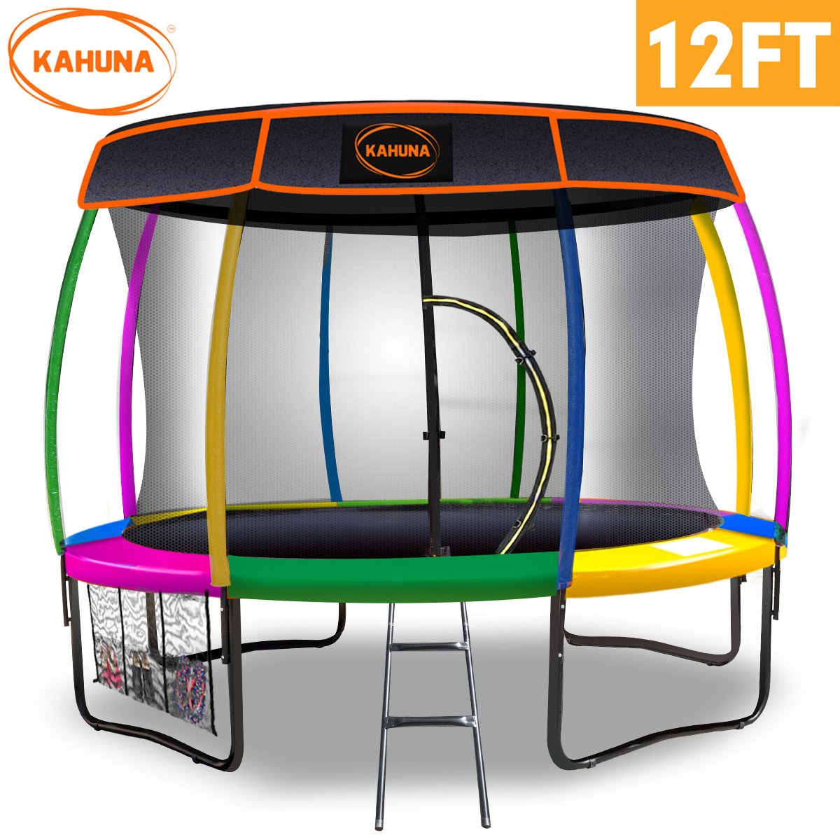 Kahuna Trampoline 12 ft with Roof-Rainbow