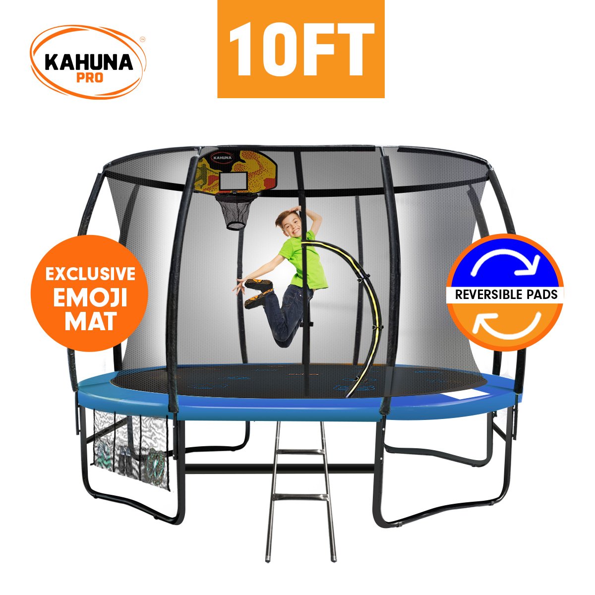 Kahuna Pro 10 ft Trampoline with Mat, Reversible Pad, Basketball Set