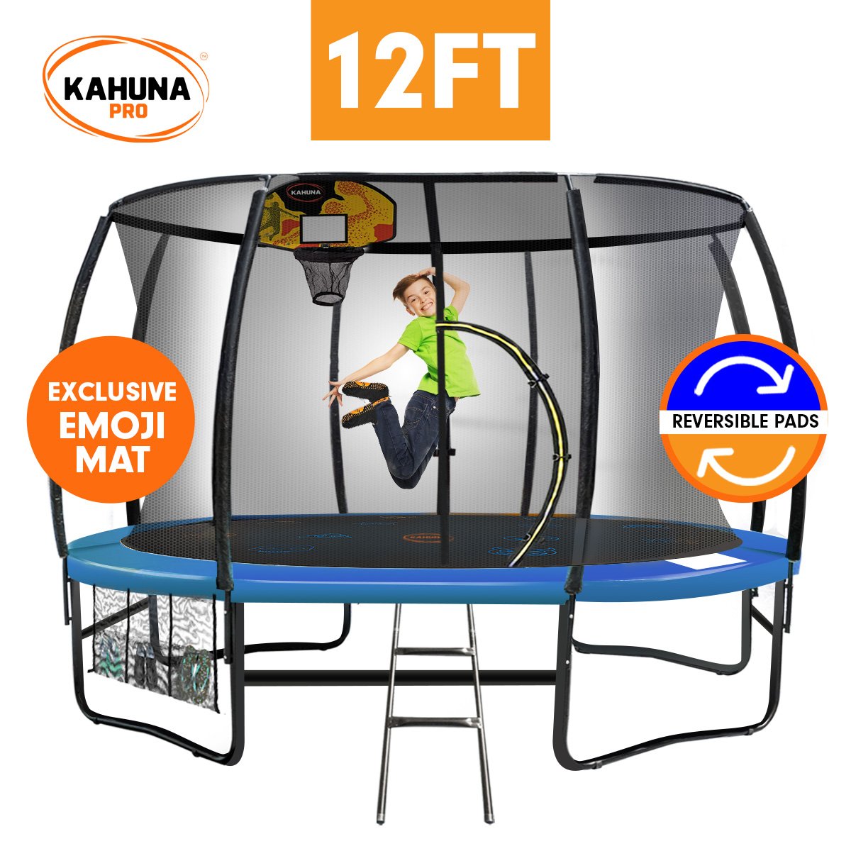 Kahuna Pro 12 ft Trampoline with Mat, Reversible Pad, Basketball Set