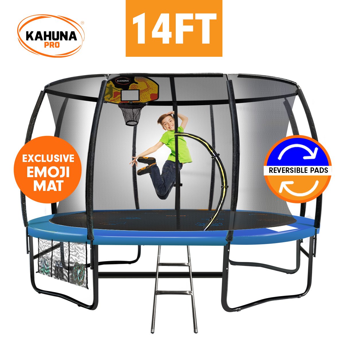 Kahuna Pro 14 ft Trampoline with Mat, Reversible Pad, Basketball Set