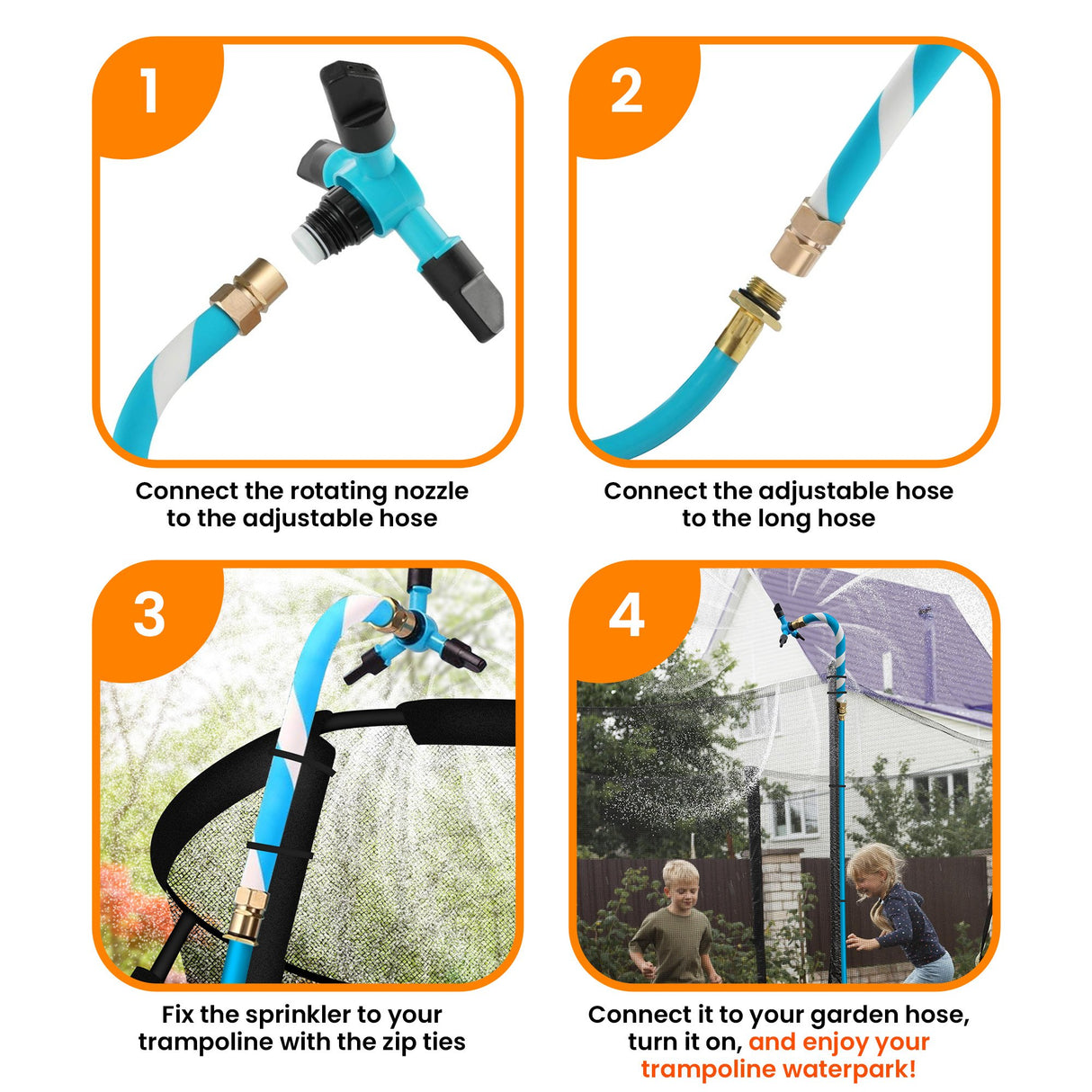 Kahuna Waterpark Rotating Trampoline Water Sprinkler Kit with Adjustable Hose