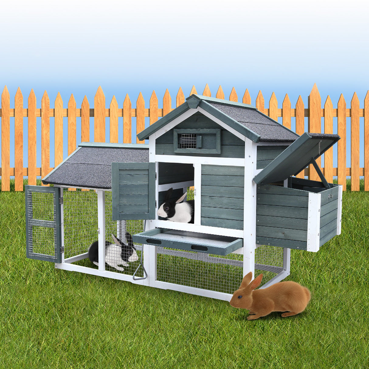 Furtastic Large Chicken Coop & Rabbit Hutch With Ramp - Green