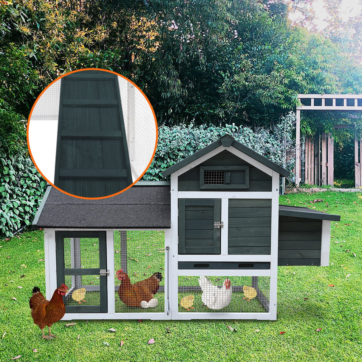 Furtastic Large Chicken Coop & Rabbit Hutch With Ramp - Green