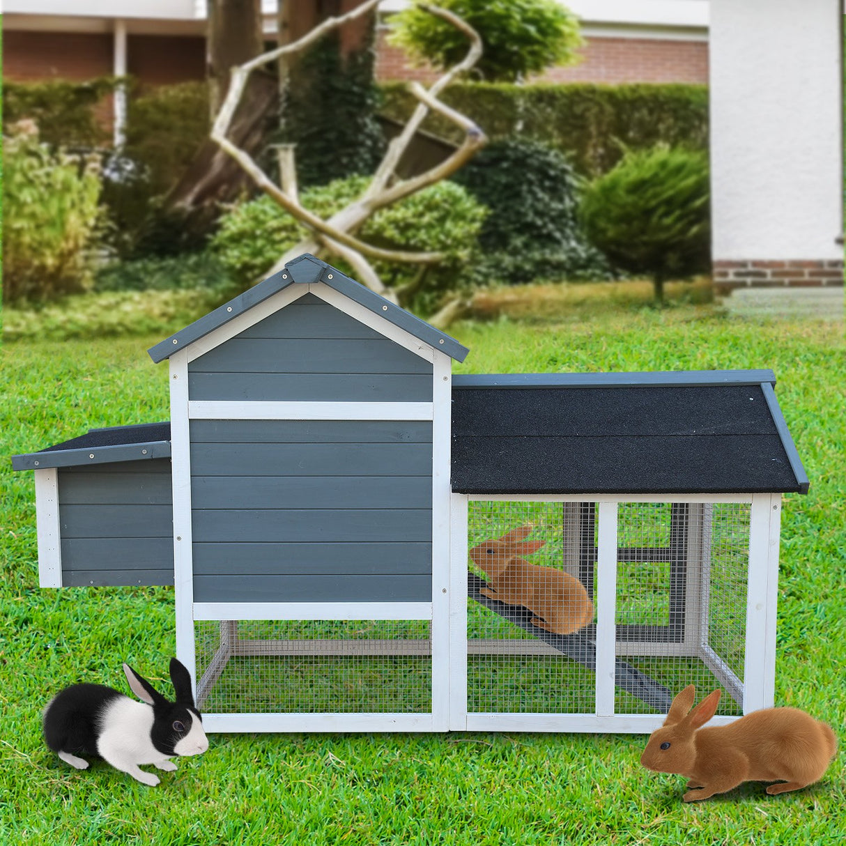 Furtastic Large Chicken Coop & Rabbit Hutch With Ramp - Green