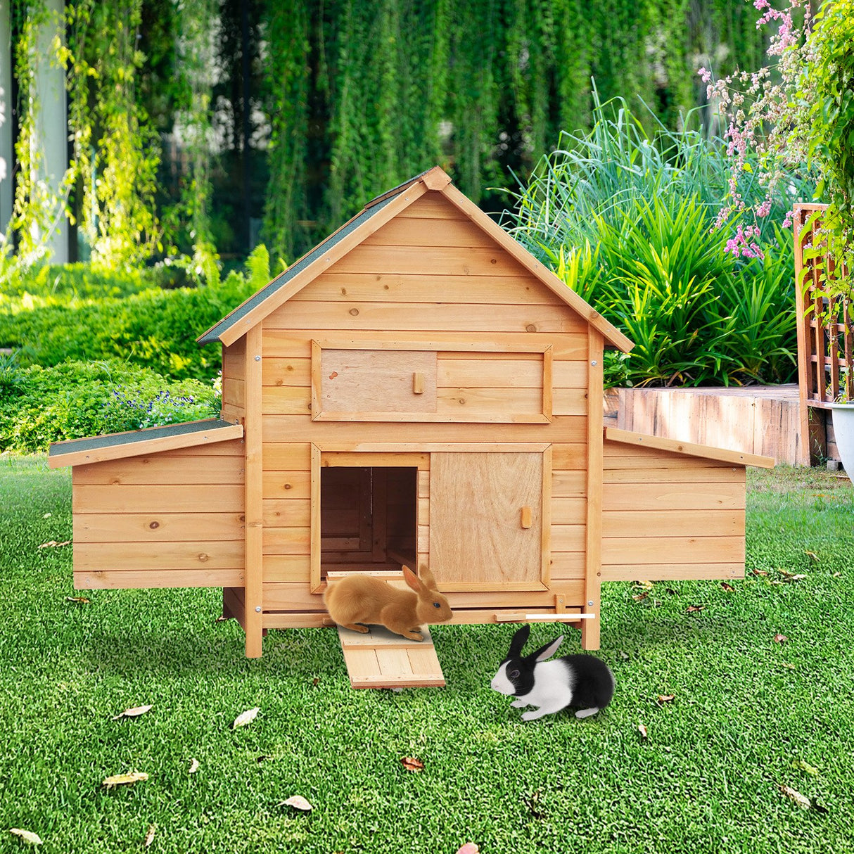 Furtastic Wooden Chicken Coop & Rabbit Hutch With Ramp Nesting Boxes