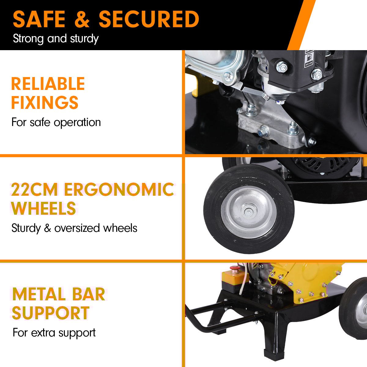 Ducar Petrol 7HP Wood Chipper Shredder Mulcher Grinder - Yellow