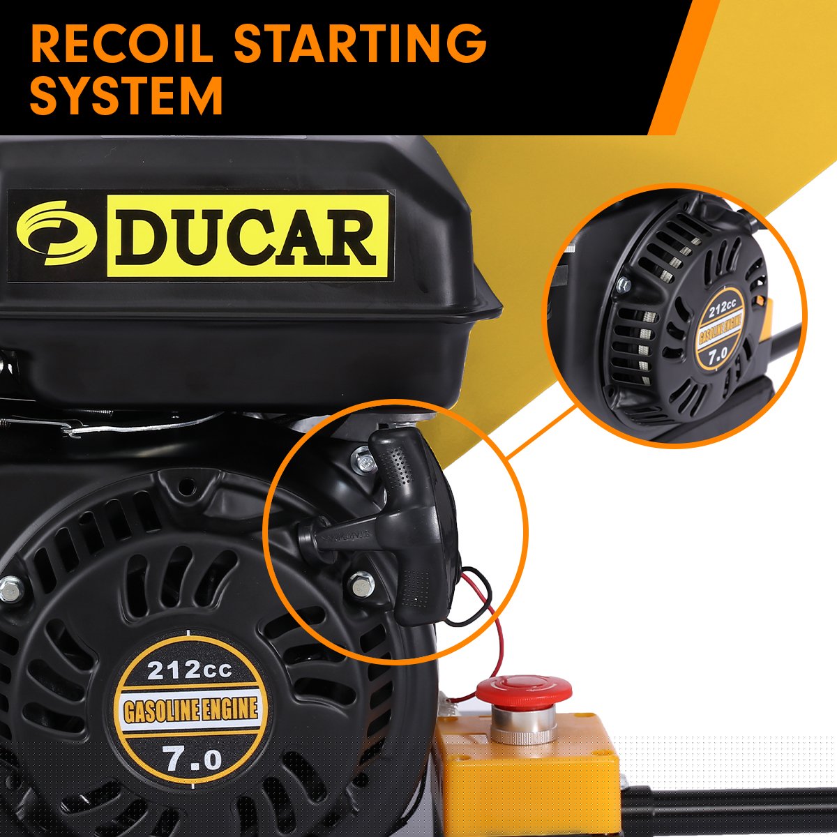 Ducar Petrol 7HP Wood Chipper Shredder Mulcher Grinder - Yellow