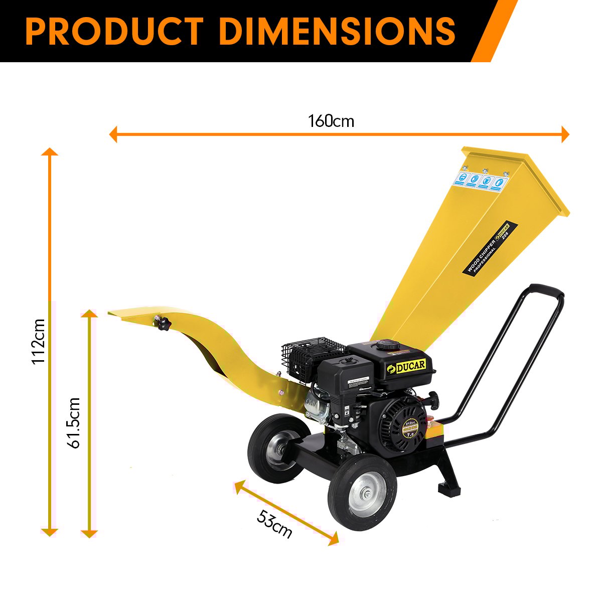 Ducar Petrol 7HP Wood Chipper Shredder Mulcher Grinder - Yellow