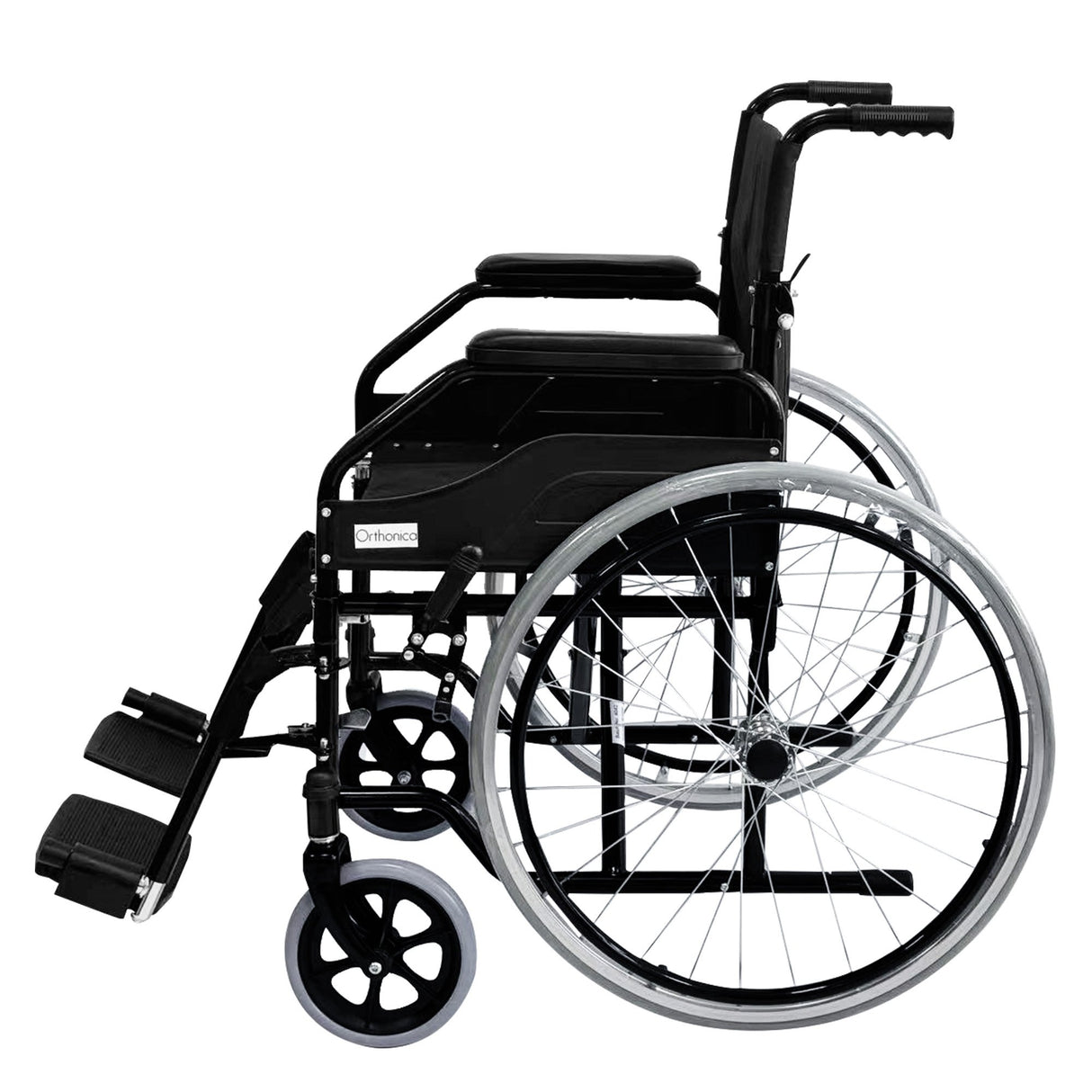 Orthonica 24in Self Propelled Foldable Steel Wheelchair - Black